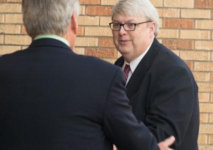 Dr. Joe Bentley greeting President LaForge at the grand opening.